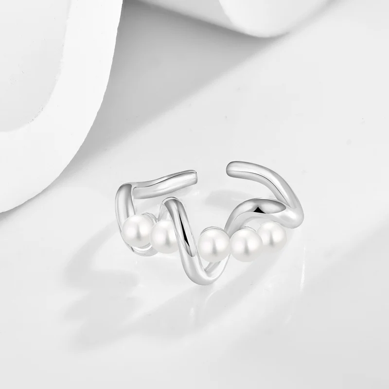 fine jewelry fashion rhodium plated jewelry pearl original 925 silver Adjustable Open Ring Jewelry for Women rings for girls