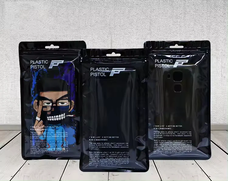 Custom Logo Plastic Zipper Bag For Packaging Phone Matte Black PVC Zipper Bag Phone Case