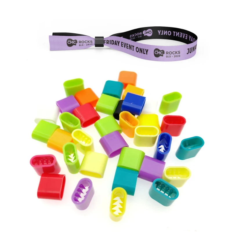Custom Colorful Wristband Lock Closure Clip Plastic Sliding Lock Clasp For Fabric Wristband