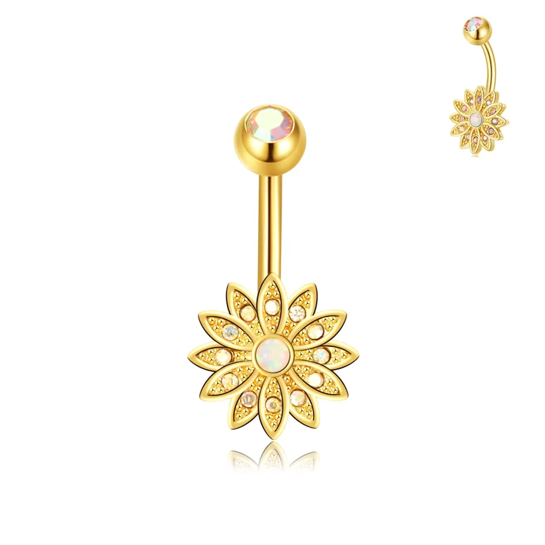 Sexy Gold Silver Belly Button Piercing Navel Piercing Rings Flower Zircon Flower Navel Ring