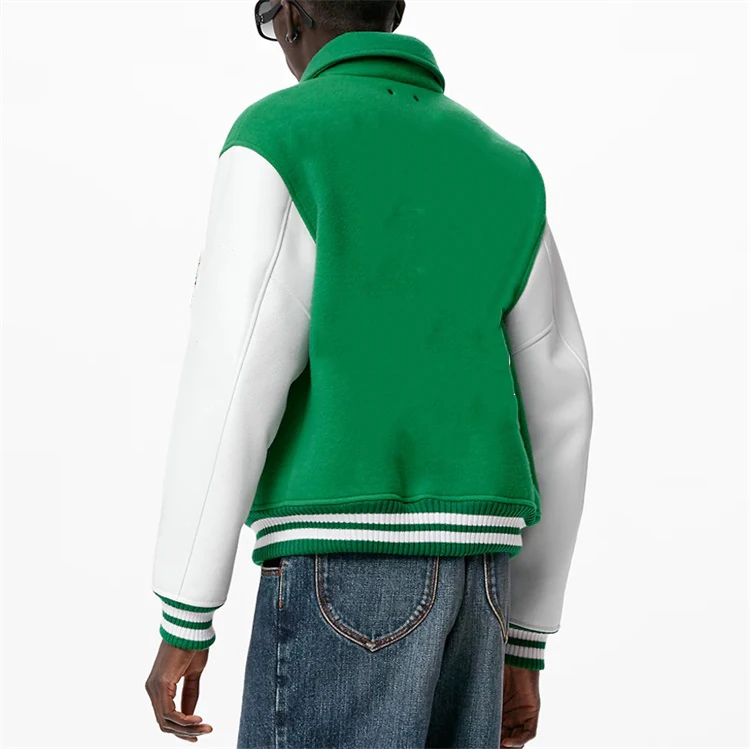 New design winter solid color men baseball jacket hip pop casual leather sleeves varsity jacket custom for men