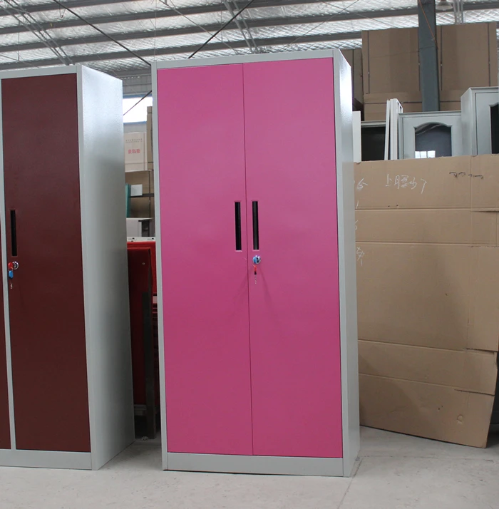 Luoyang metal wardrobe design 2 door dormitory bedroom iron almirah with price