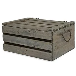 Antique grey large sundries books laundry storage wooden crate box with lid