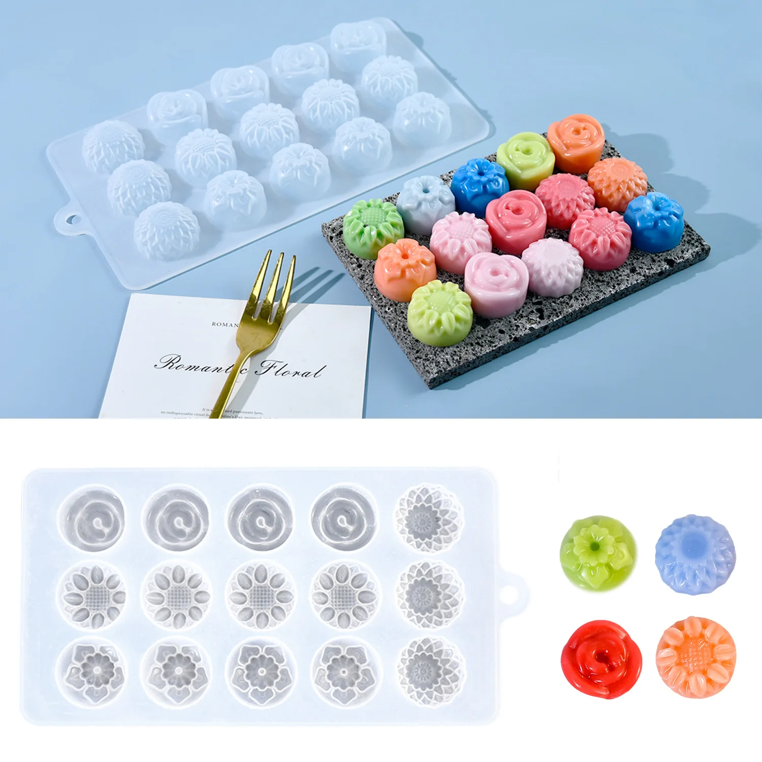 Wholesale Crystal Clear Epoxy Resin Kit 15 Holes Flower Cake Mold Resistant Chocolate Mold