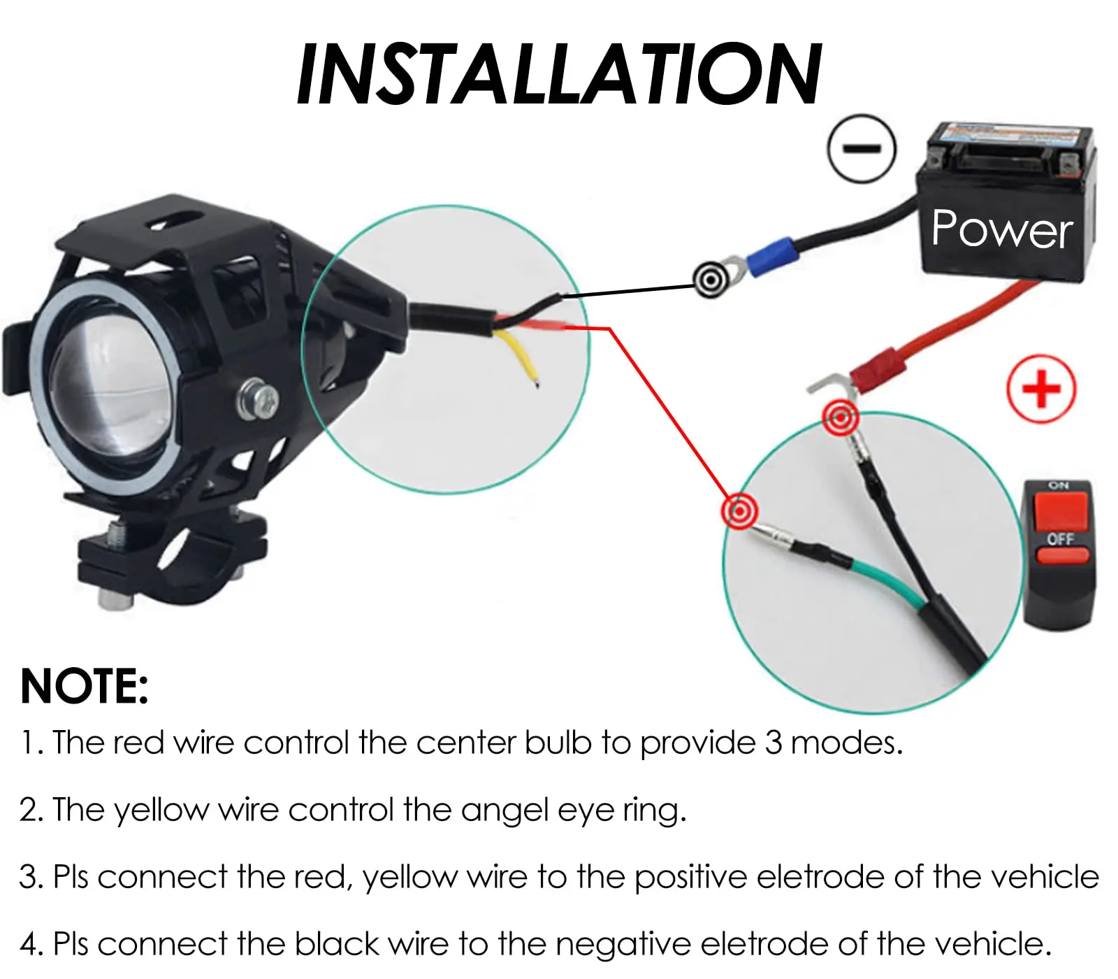 Universal U7 Waterproof 12V Angel Eye Fog Light Motorcycle High Low Strobe Beam Headlights