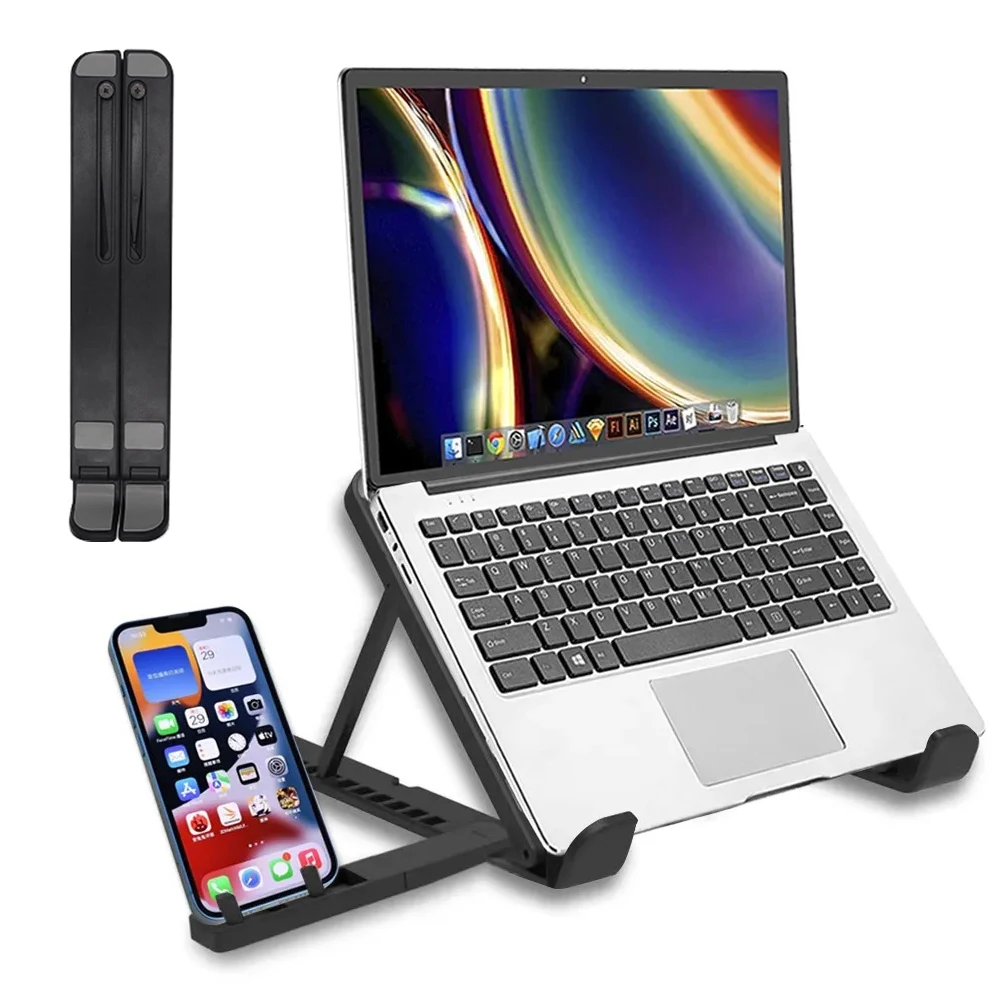 2 in 1 Portable Adjustable Multi Angle Laptop Riser Stand for Desk with Phone Holder for Macbook Notebook