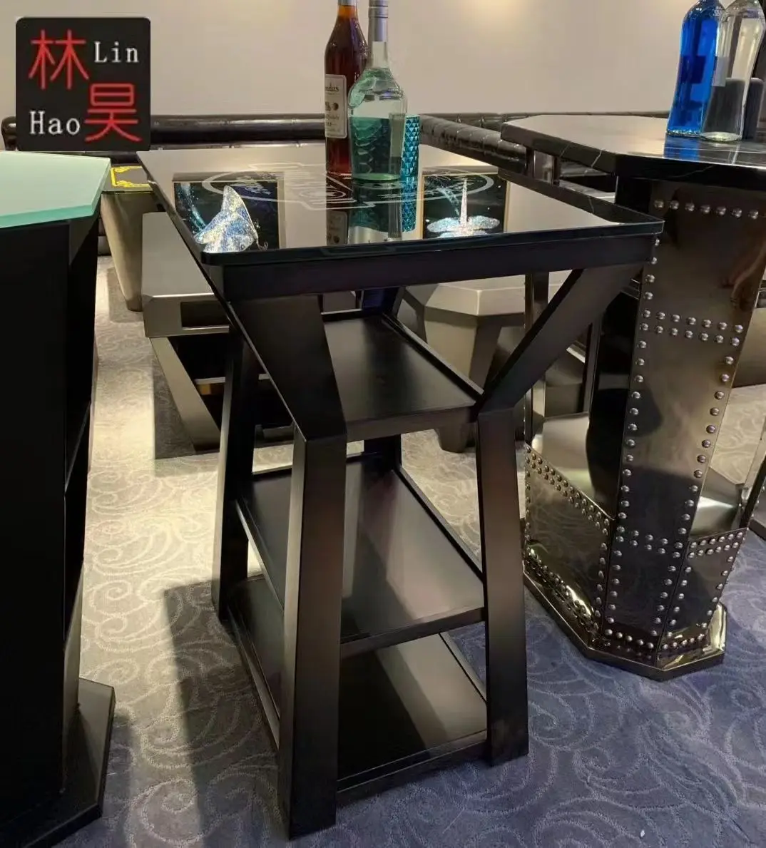Black Stainless Steel High Top  Bar Table And Chair For Clubs And Bar