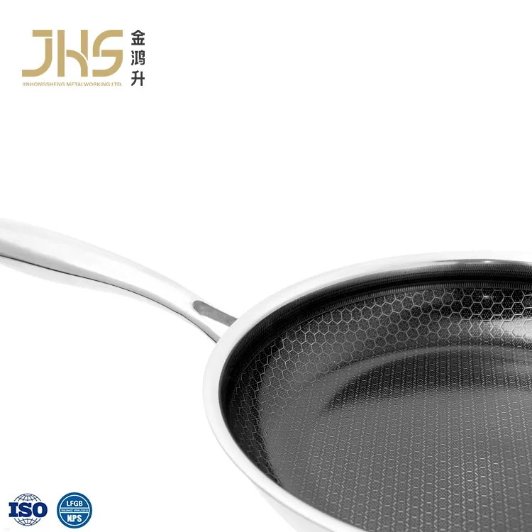 Professional Quality Try-ply Stainless Steel Non Stick Honeycomb 26-30cm Round Frying Pan with Ceramic Coating