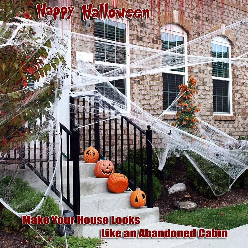 Halloween Decorations Artificial Spider Web Super Stretch Cobwebs with Spiders Scary Party Scene Decor Horror House Props
