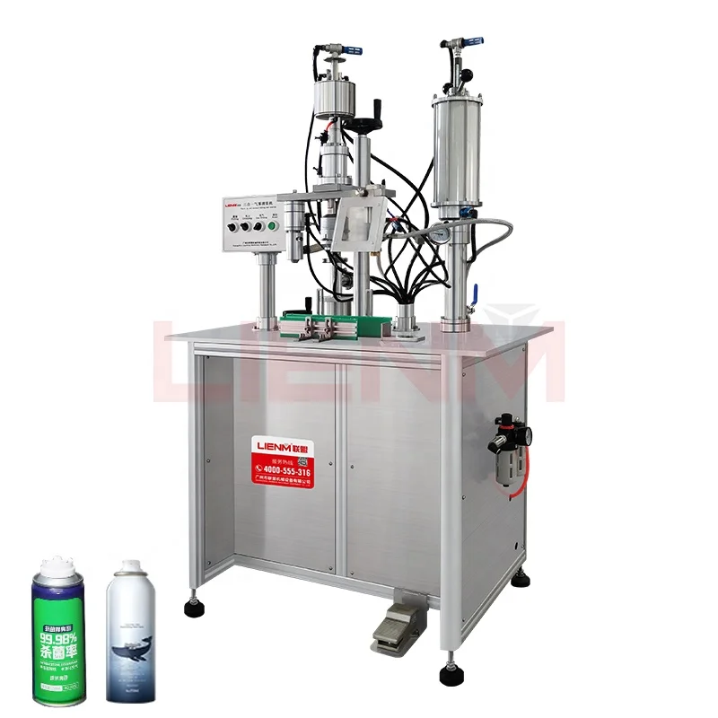 Professional 3 In 1 Aerosol Equipment Semi-automatic Filling Sealing and Inflation Machine For Aerosol Spray Cans