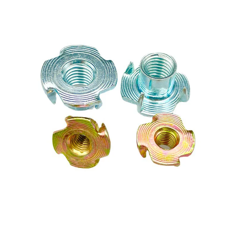 Factory High Quality M5M6 Zinc Plated  DIN1624 4-Pronged Insert T nut Stainless Steel Four Claw Tee nut