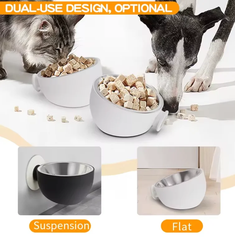 New stainless steel cat and dog drinking and feeding bowl anti slip anti tipping neck protection hanging adjustable
