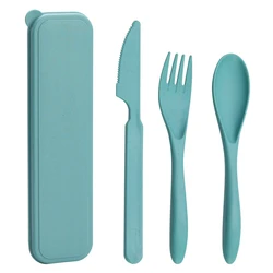 Amazon New Color Eco-friendly Cutlery Wheat Straw BPA Free Plastic Knife Spoon Fork Cutlery Set with Portable Box