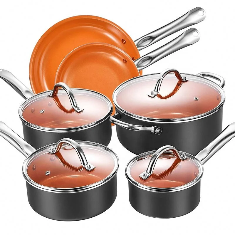 Hot Selling 10Pcs Aluminum Home Kitchen King Cookware Copper Ceramic Coated Cooking Pots And Pans Sets