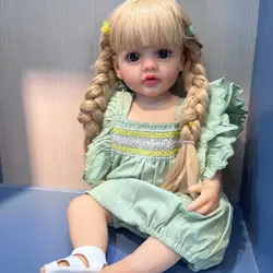 NPK 55CM Reborn Doll Full Body Silicone Soft Touch Reborn Toddler Princess Betty Lifelike Real Bebe with Long Blond Hair