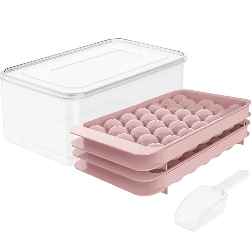 33 Cavity Circle Ice Ball Cube Tray Reusable Plastic Maker Ice Ball Mold For Freezer With Container