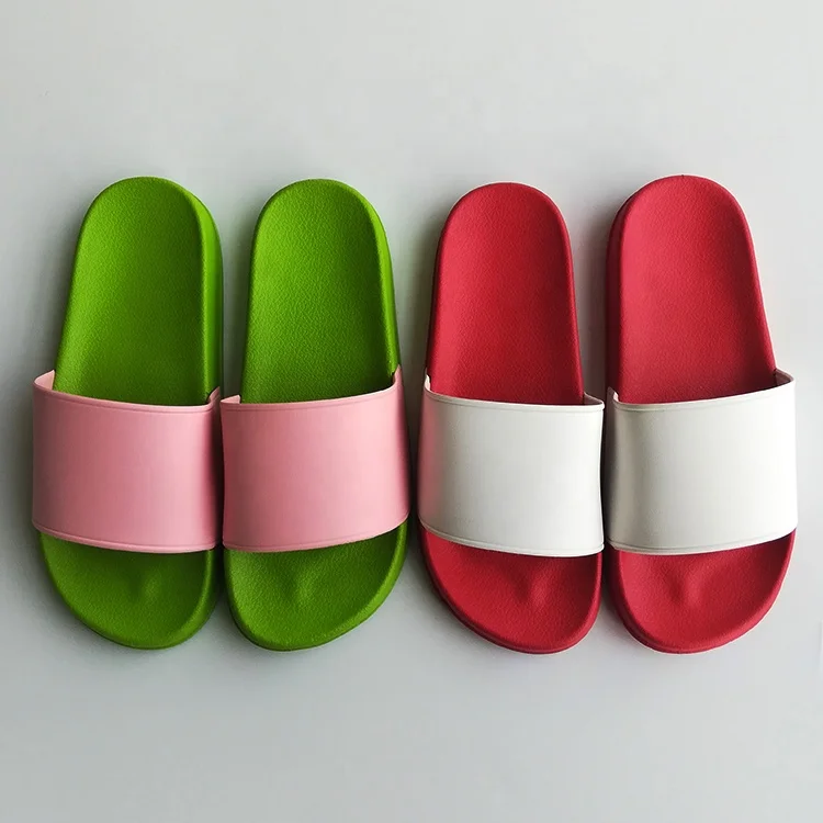 2021 custom blank sublimation screen printing lower price pvc green sandal slides