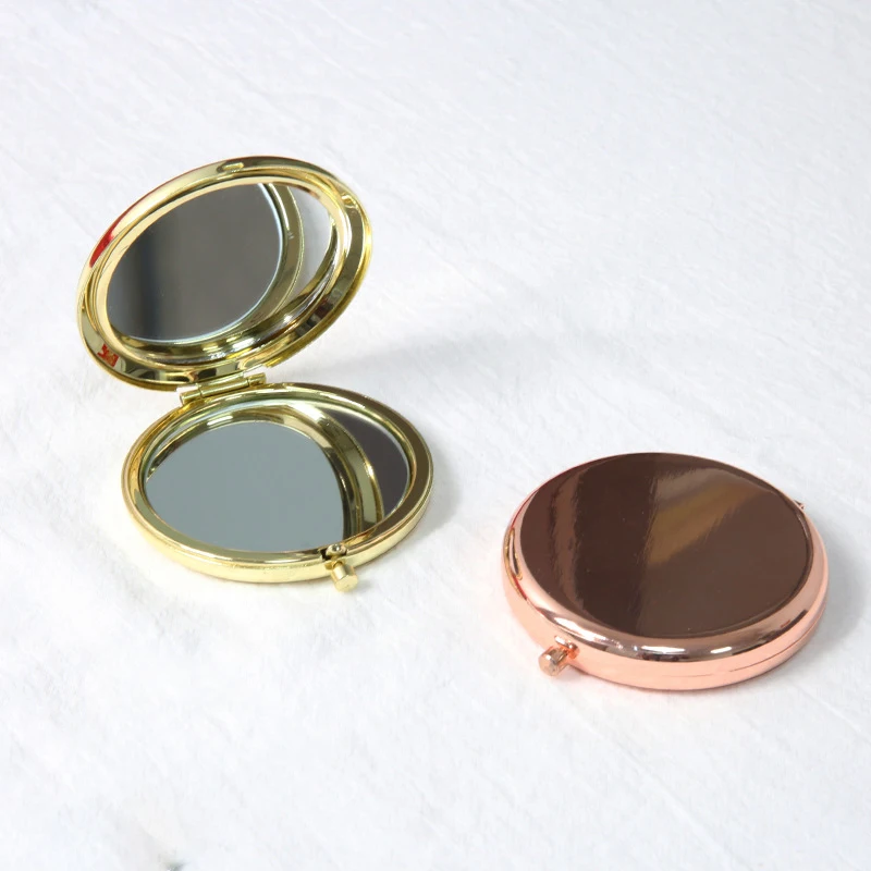 Customized Logo Souvenir Double Sided Metal mini Pocket Mirror Round Gold silver Makeup Compact Mirrors for Women Folding mirror