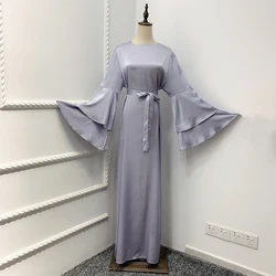 2021 modern fashion satin abaya ruffles sleeve Ramadan Muslim dress women  Dubai Turkish  long dress muslim islamic clothing
