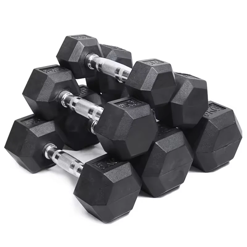 Customized Weight Rubber Hexagon Dumbbells Hex Dumbbell Gym Dumbells with 10 Kg 40 Kg 50 Kg Hex Dumbell Set