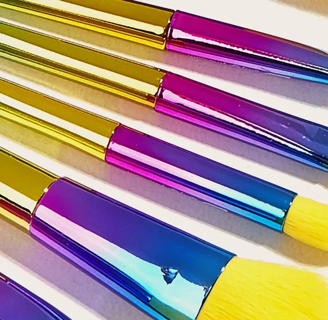 7pcs private label yellow makeup brushes colorful nylon hair high quality makeup tools for women beauty
