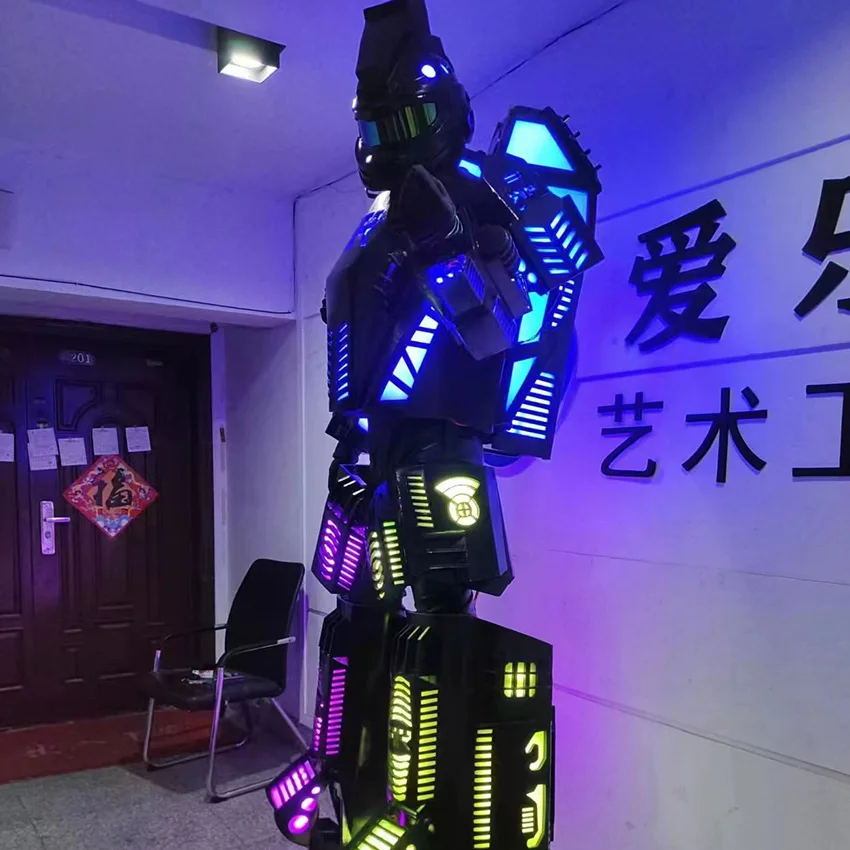 Halloween Glowing Performance Wear LED Robot Cosplay Costume Luminous Clothes Led Robot Suit