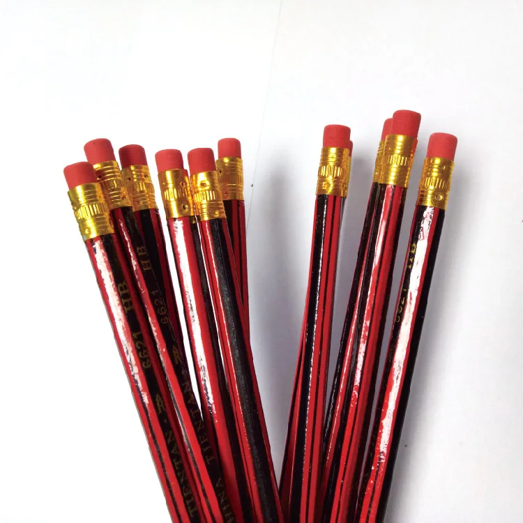 red and black hb pencil with eraser top