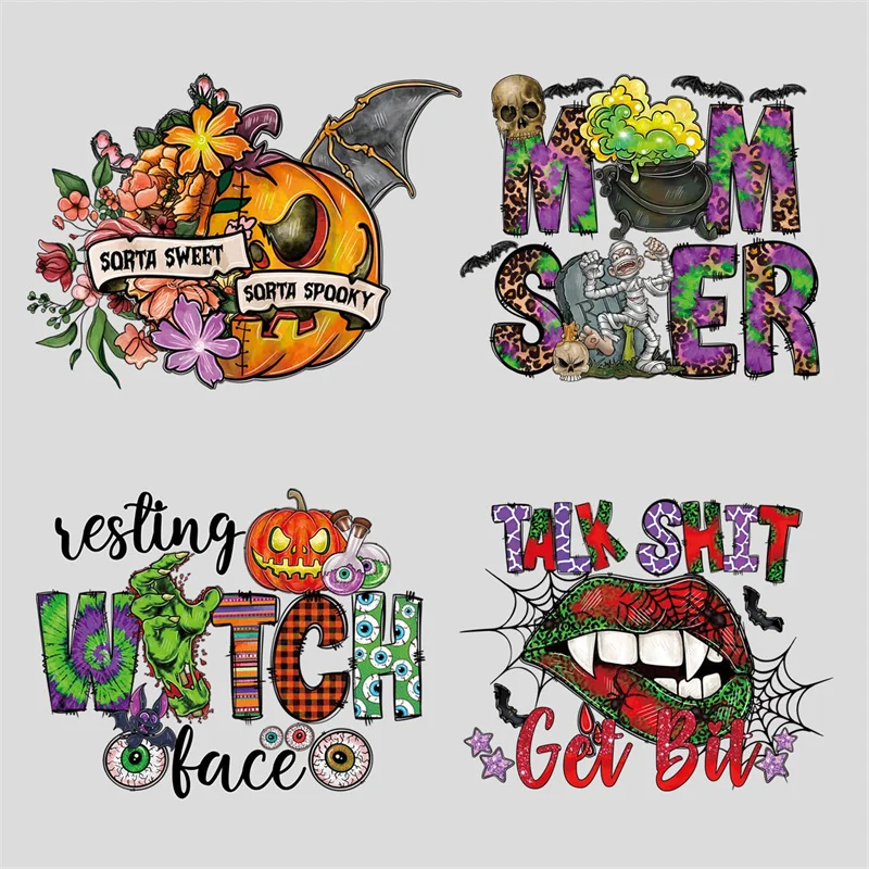 Halloween Iron on Transfers Horror Pumpkin Skull Spider Web Iron on Decals Halloween Heat Transfer Vinyl Stickers for T-Shirts