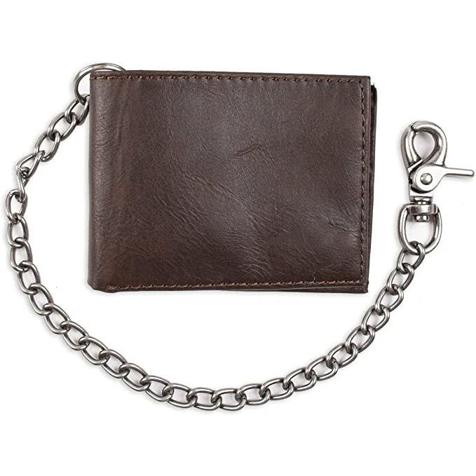 Мужской двухскладной кожаный кошелек с RFID-защитой и окошком для удостоверения личности и отделением для кредитных карт, мужской кошелек с цепочкой