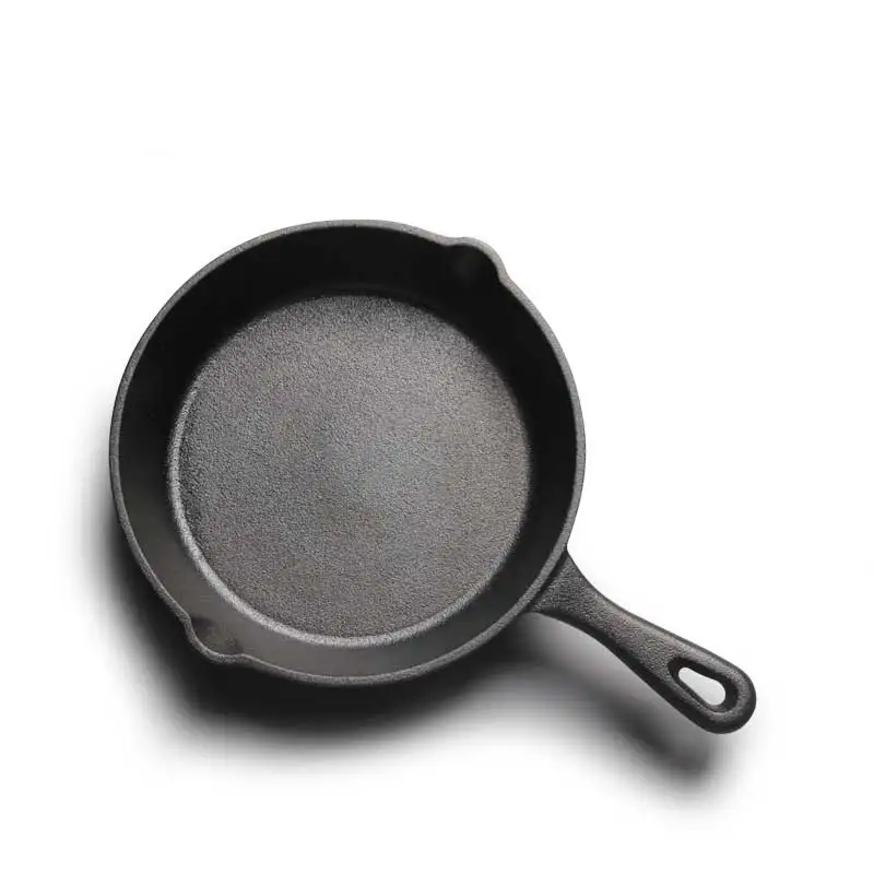 High quality 10/14/16/20/26cm mini safety iron metal pot thicken flat bottom uncoated non-stick frying pan with wooden mat
