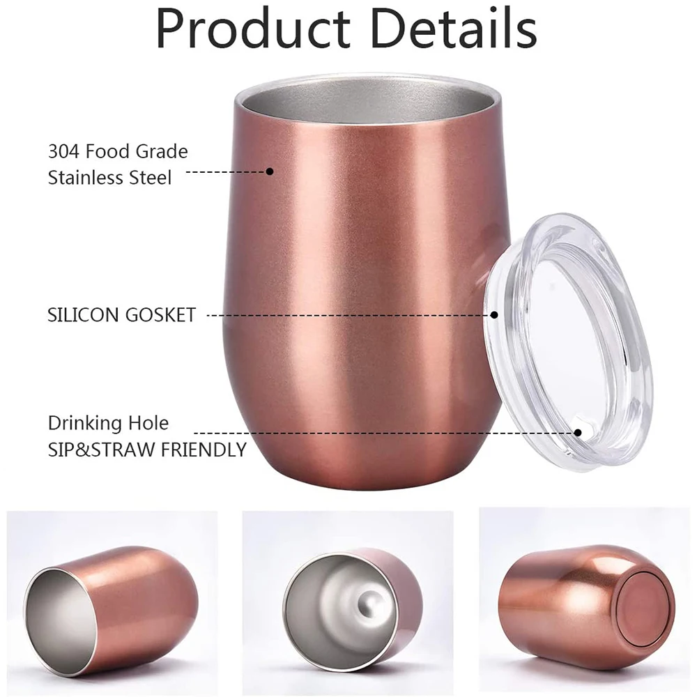 Wholesale Custom Stainless Steel Stemless  12oz Bling Wine Tumblers with Lid  Vacuum Insulated 12 oz Glass Wine Cups