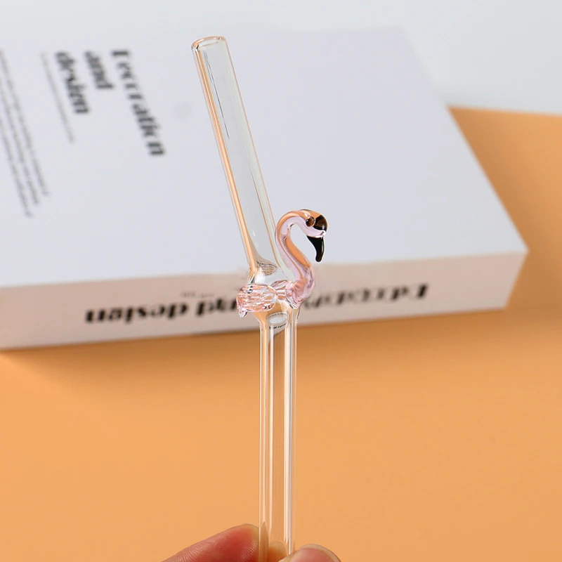 Reusable Creative Flamingos Glass Straw High Borosilicate for Milk and Juice Drinks