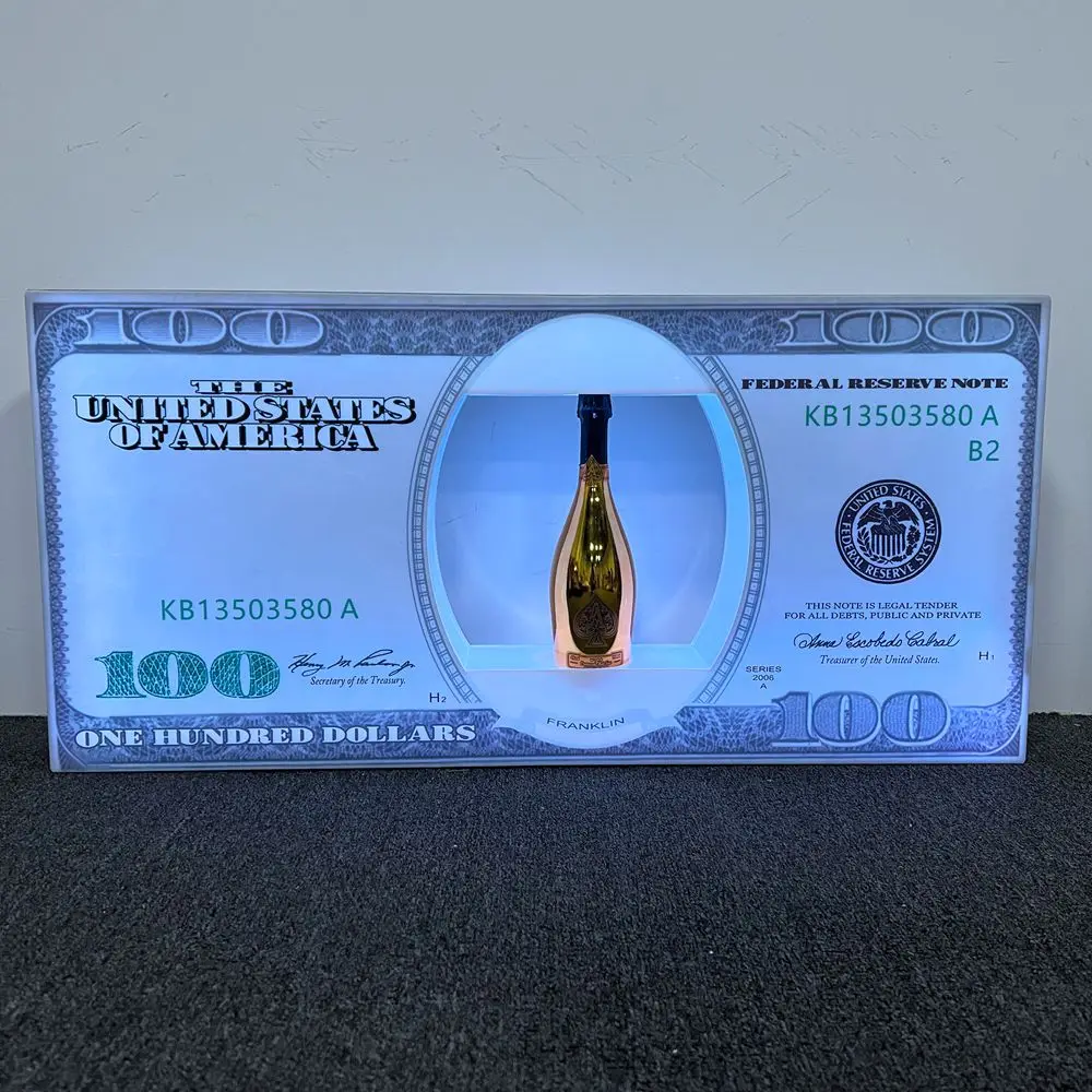 Bar Lounge Rechargeable VIP Display Stand Rack US 100 Dollar Bill Champagne Glorifier Display VIP Benjamin Bottle Presenter