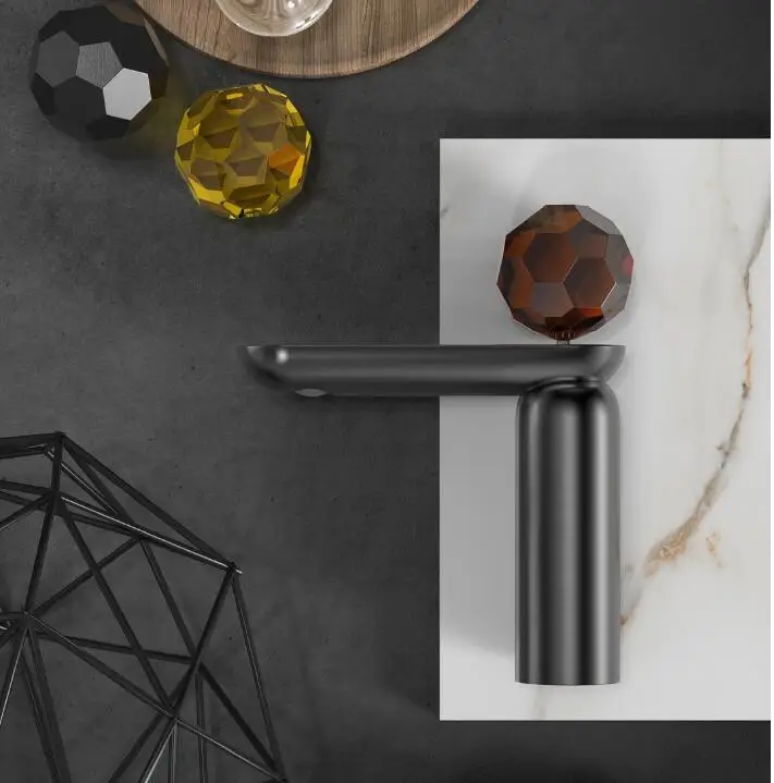 In Stock 2024 New style brass crystal switch handle basin faucet bathroom premium water tap