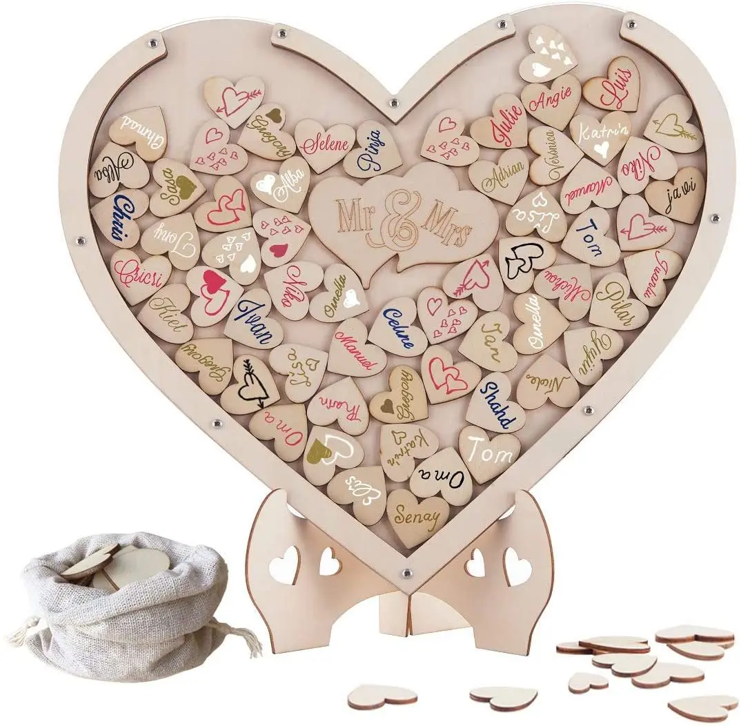 Wedding Party Decoration Guests Unique Elegant Wooden Precious Memories Personalized Wedding Guest Book For Sale