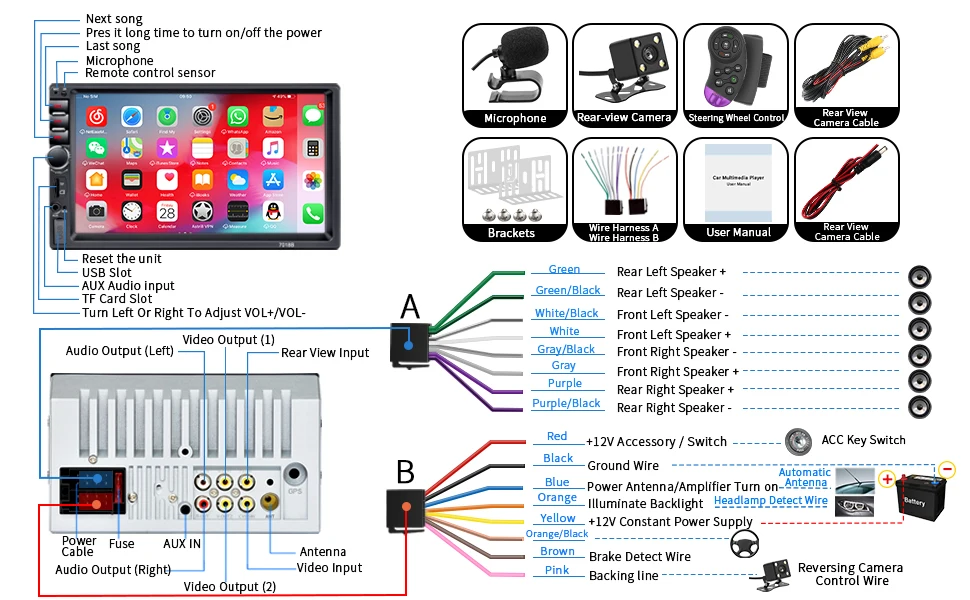 7Inch 2Din Car Radio HD LCD Touch Screen 7023B MP5 Video Player Audio BT Touch Control With Car Video Accessories
