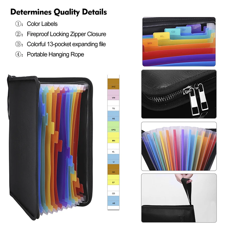 Fireproof Waterproof Safe Bag 13 Pockets A4 Size Expanding File Folder With Full New Silicone Coated Fiberglass Materials