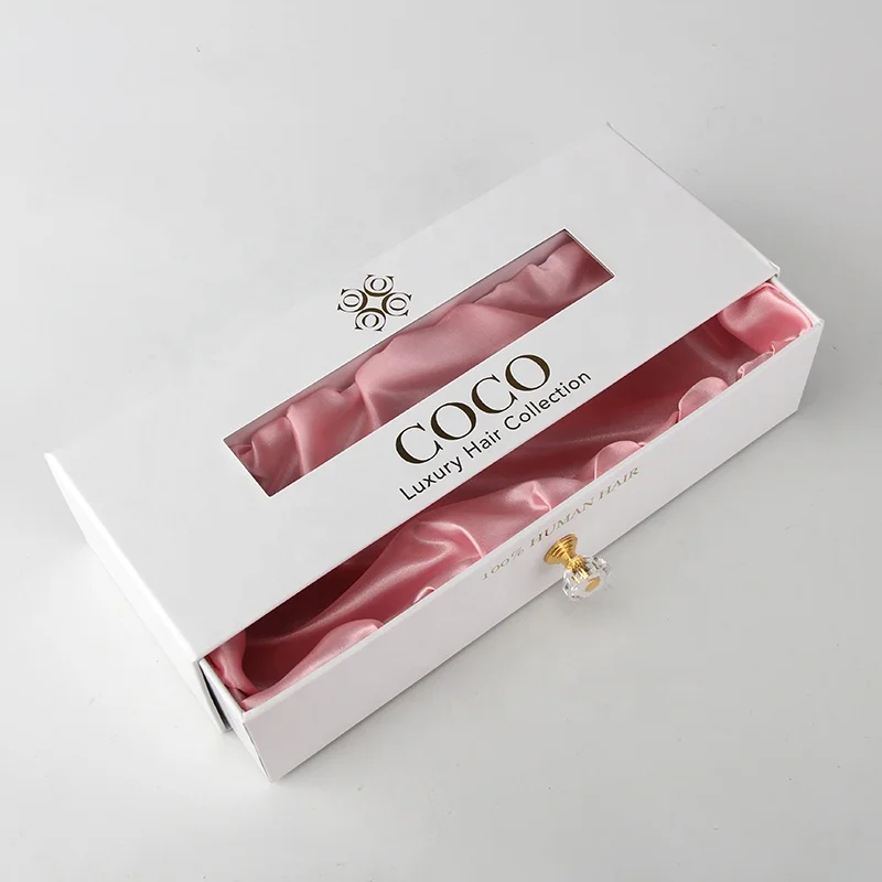 Sinicline high luxury puller hair boxes for bundles drawer hair weave packaging