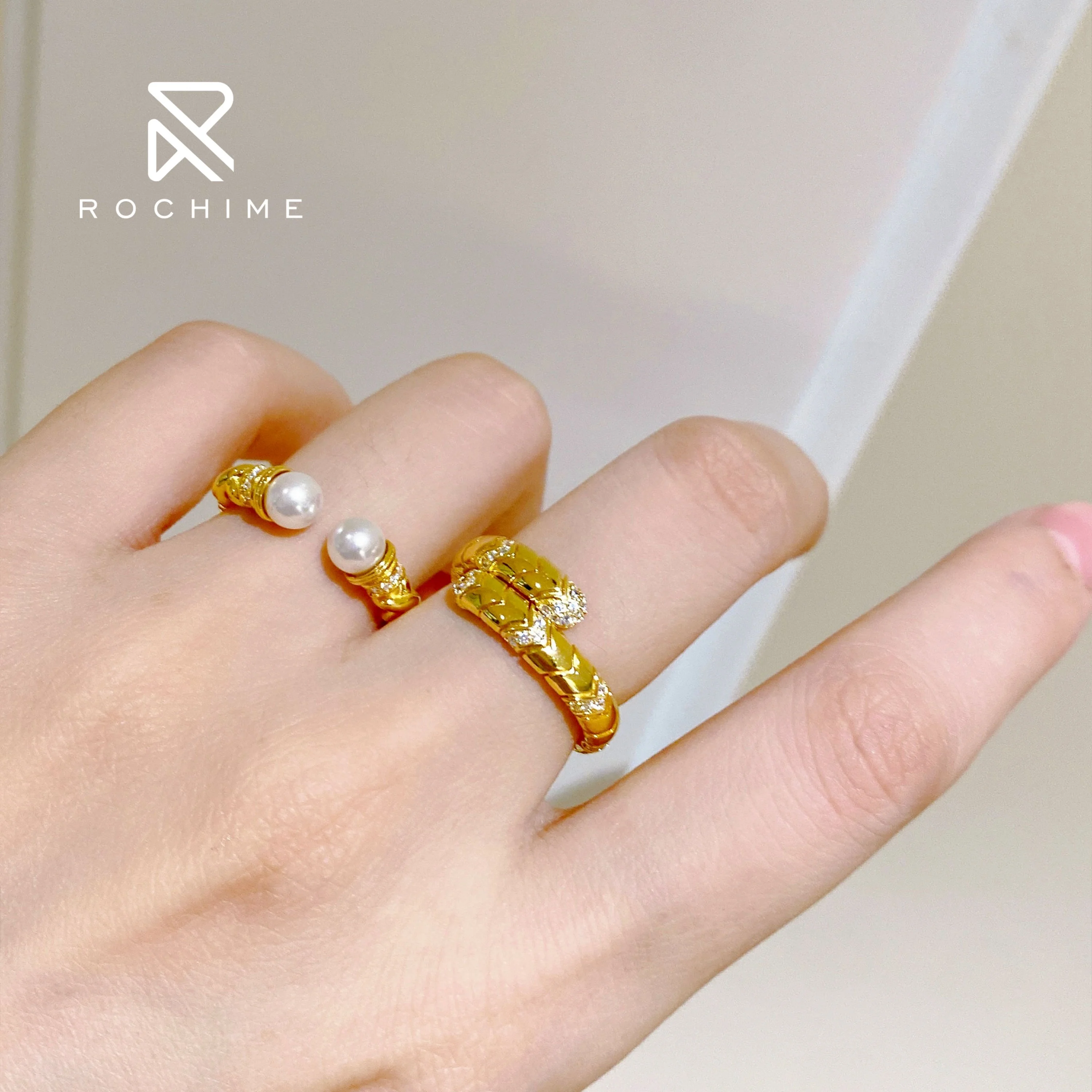 Rochime  vintage  double Spiral  snake ring  yellow gold plated open ring luxury fine jewelry for female