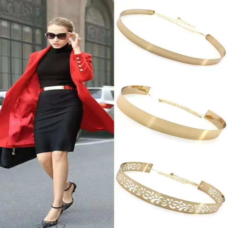 Высококачественный модный простой стиль золотая Женская Регулируемая цепочка пояс для платья