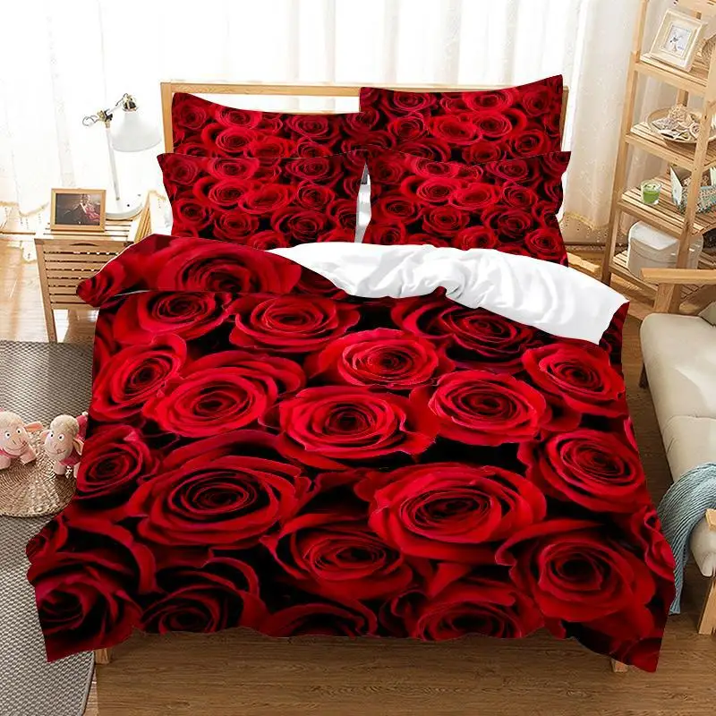 Red Rose Bedding Set Quilt Duvet Cover Comforter Pillow Case