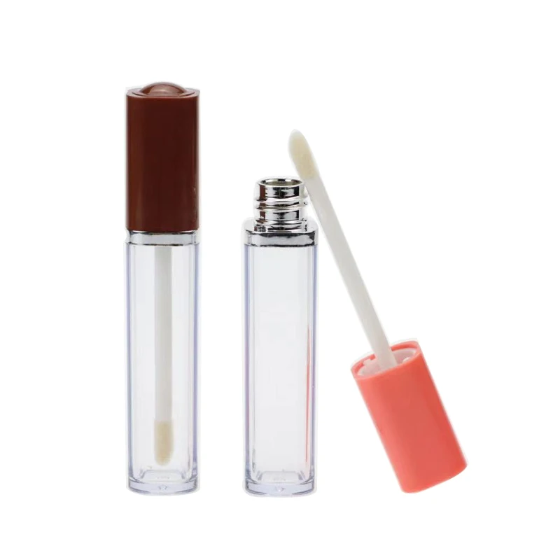 Canfeng novelty shiny brown lip gloss tubes custom logo 8ml round brown empty square lip gloss container