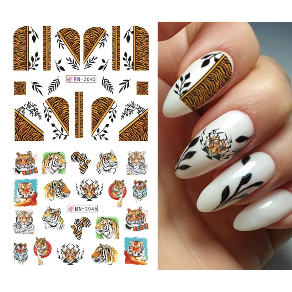 12pcs water sticker Tiger Symbol Nails Water Decals Design Cute Wild Animal Leopard Decoration Manicure Stickers Nail Decors