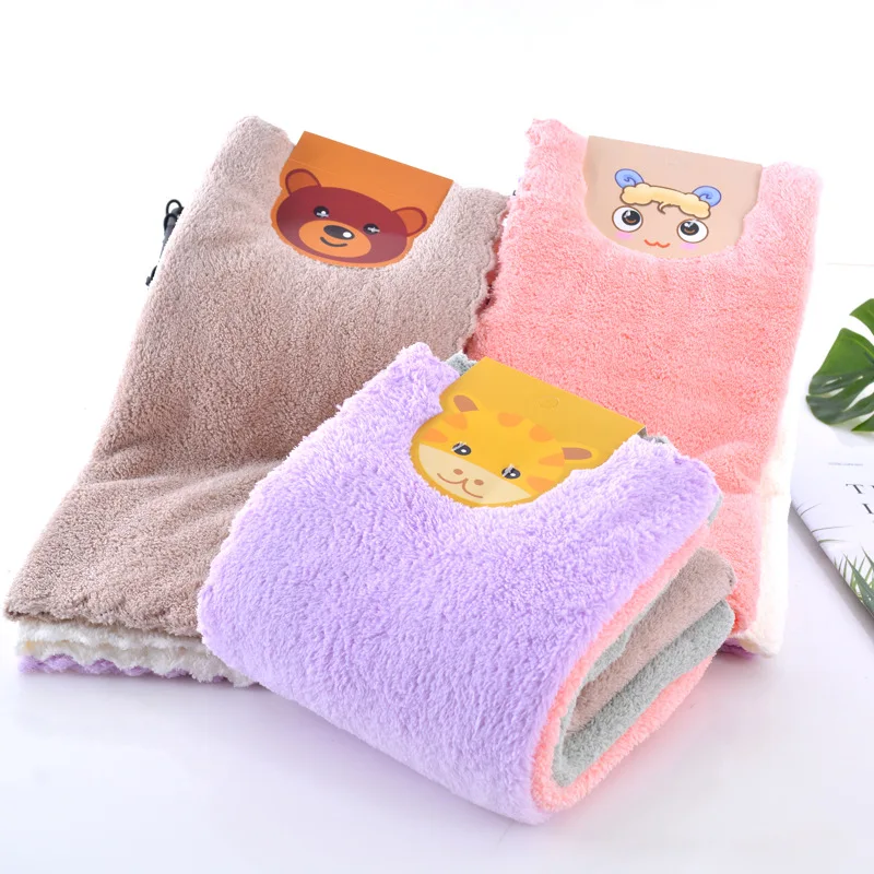 New Coral Fleece Square Scarf Japanese Style High Density 4 Pieces One Card Child Washing Face Plain Coral Fleece Kids Towels