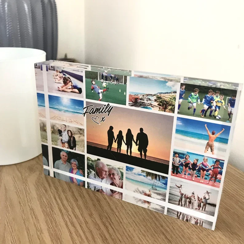Family Memories Freestanding Acrylic Photo Block Family Collage Acrylic Photo frame Gifts for Families Home Decor Holiday Photo