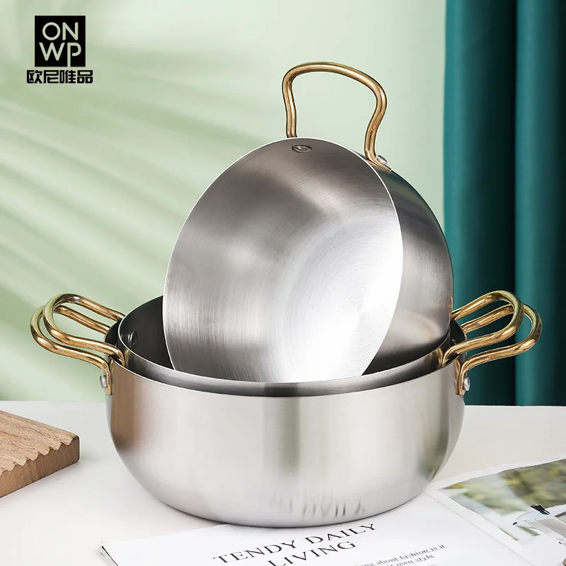 Korean Kitchen Cookware Food Sets High Quality Double Handle Stainless Steel Cooking Soup Pot Soup & Stock Pots Metal All-season