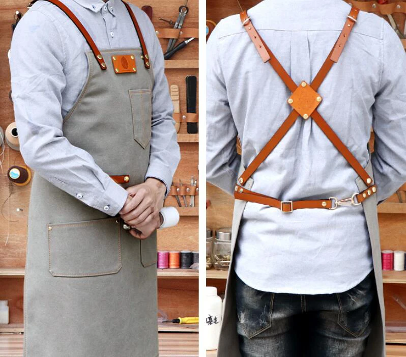 Flower gardening design work apron and Real leather  apron color cotton
