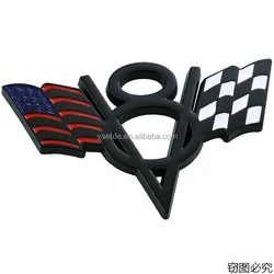 V8 Metal Car Sticker Racing Flag National Flag Modified Sticker,Manufacturers customize car stickers with superglue personality