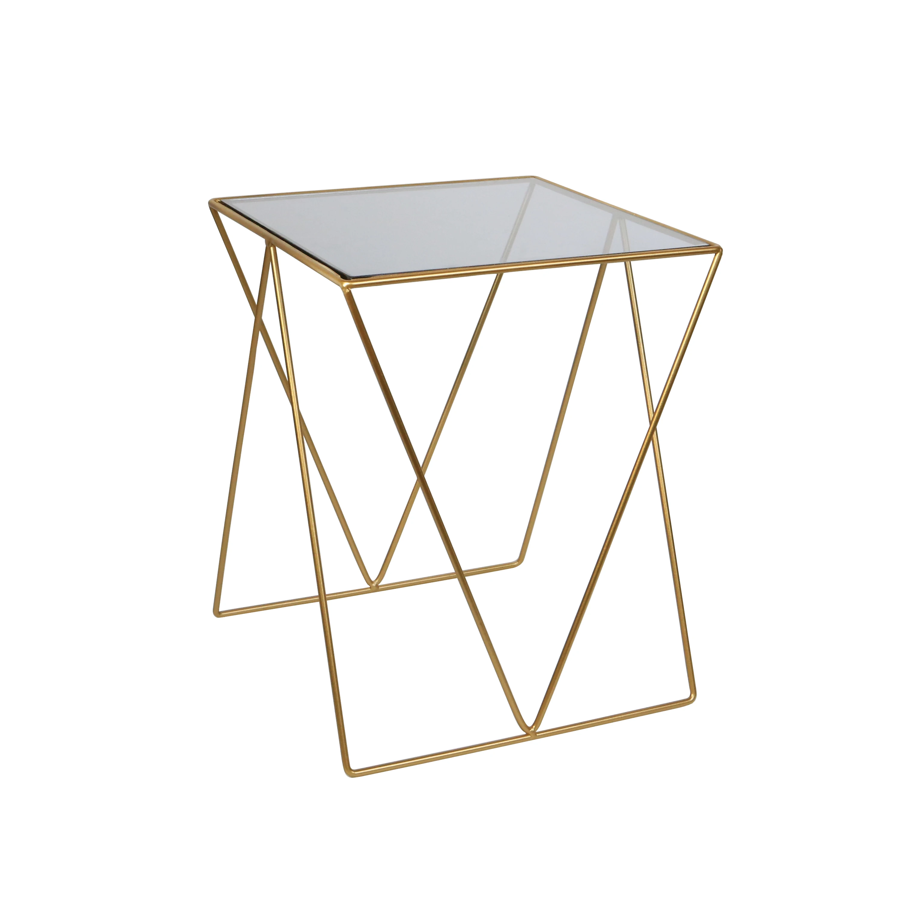 K&B hot sale nordic design gold metal frame coffee table modern wire coffee table glass top