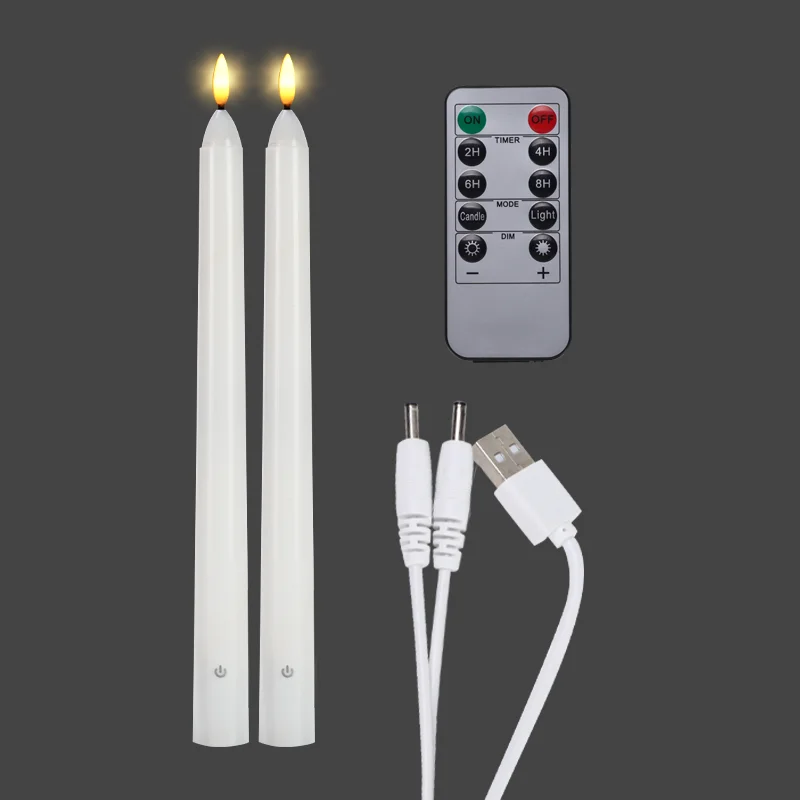 Wedding Decoration 3D Real Flame LED Light Rechargeable Battery Touch Remote Control Operated Flameless Plastic Taper Candle